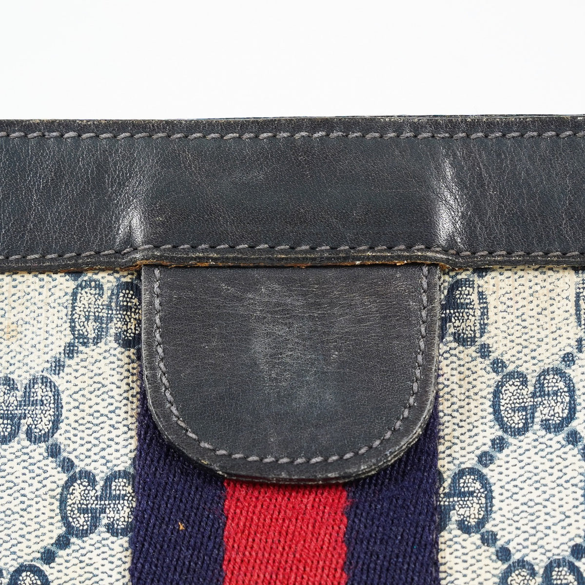 Gucci Clutch Bag Navy GG Canvas Leather Used Pouch Second Bag 09M441019708