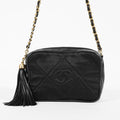 Chanel Satin Leather CC Fringe Chain Shoulder Bag Black Used 07E058800027