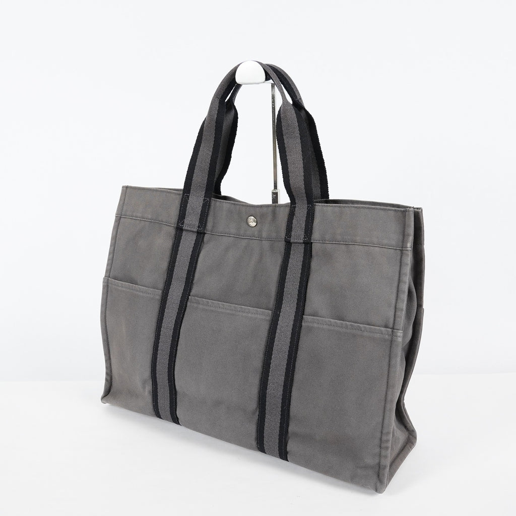 Hermes Fourre-Tout GM Gray Black Canvas Tote Bag Purse Used Vintage 08E11825007