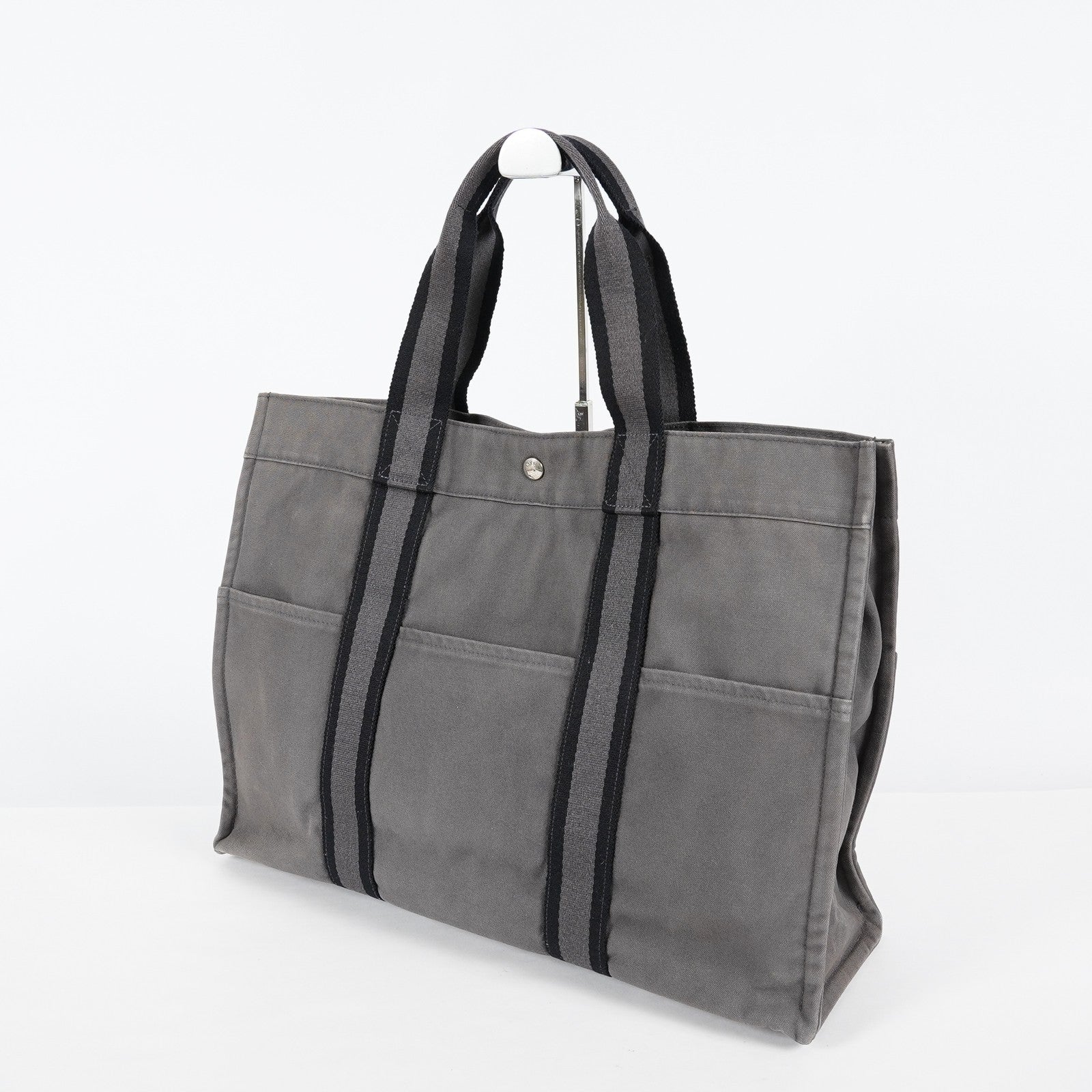 Hermes Fourre-Tout GM Gray Black Canvas Tote Bag Purse Used Vintage 08E11825007