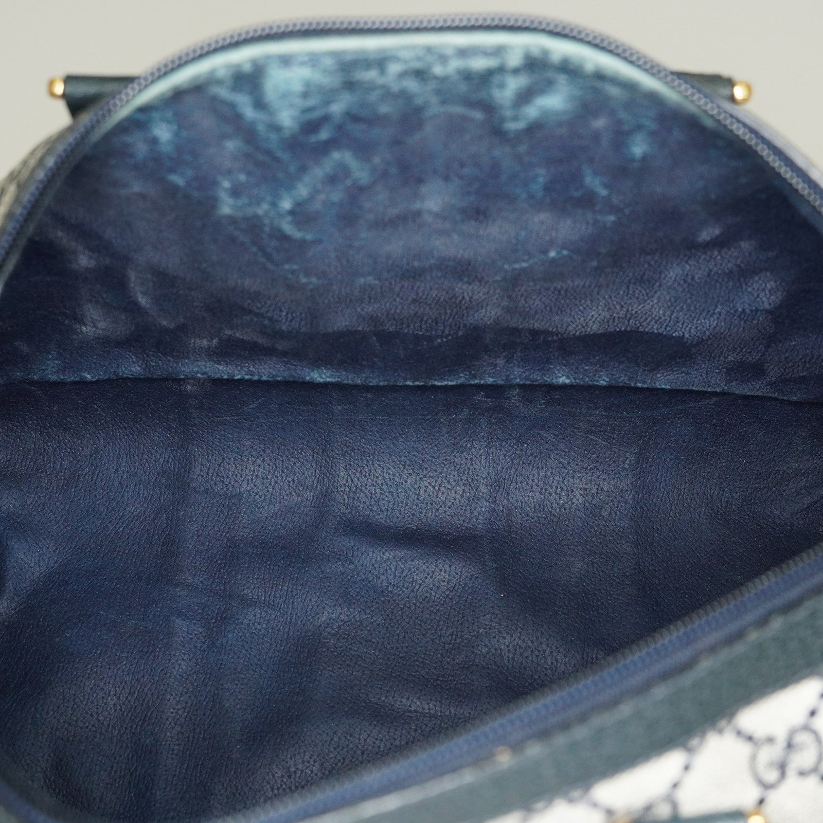 Gucci Sherry Line GG Supreme Boston Bag Navy Canvas Hand Bag Used 07E182860015