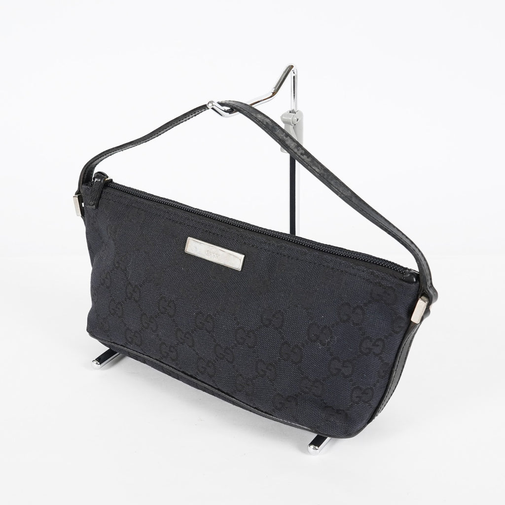 GUCCI GG Canvas Boat Pochette Shoulder Bag 22cm Black Vintage Used 08E172090010