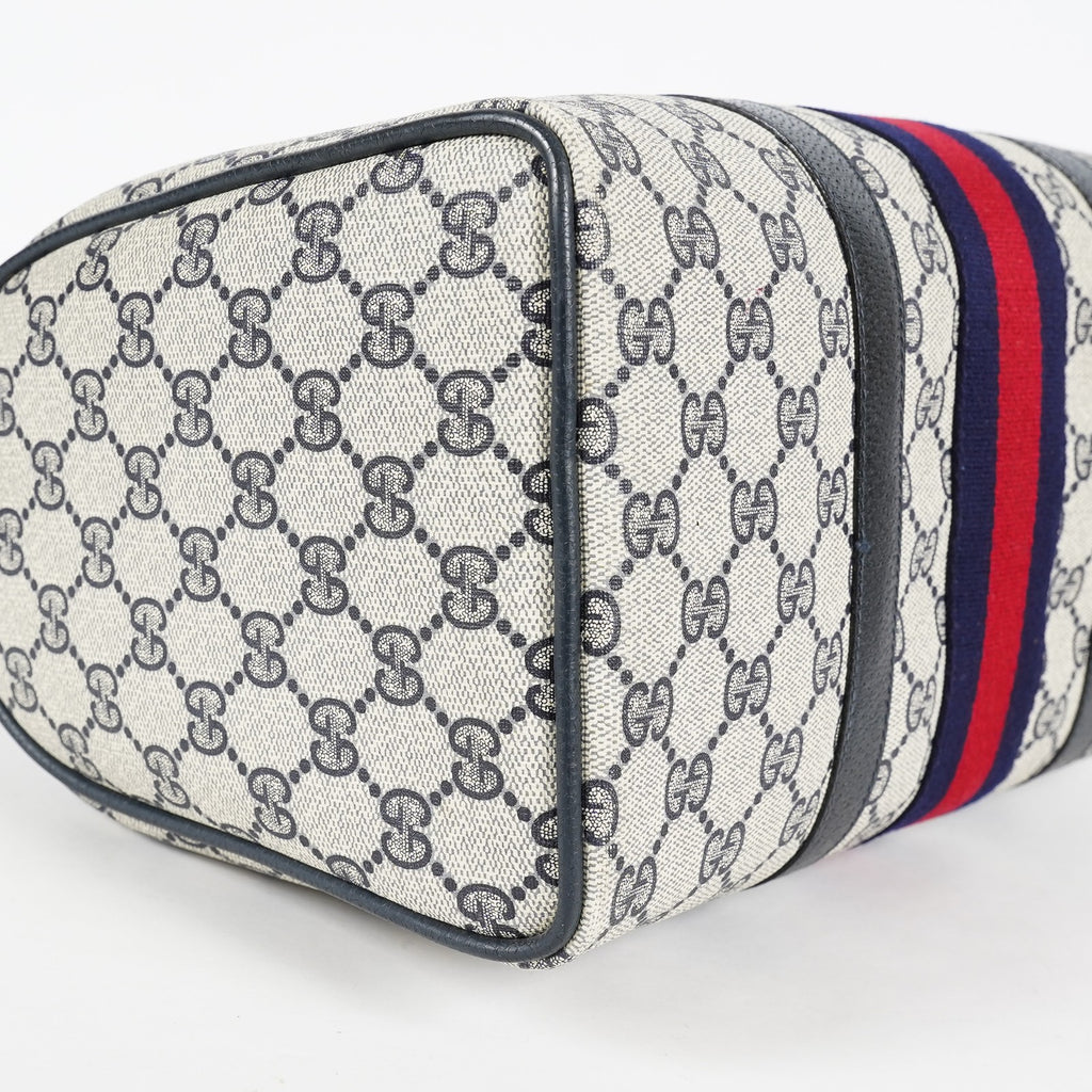 Gucci Sherry Line GG Supreme Boston Bag Navy Canvas Hand Bag Used 07E182860015