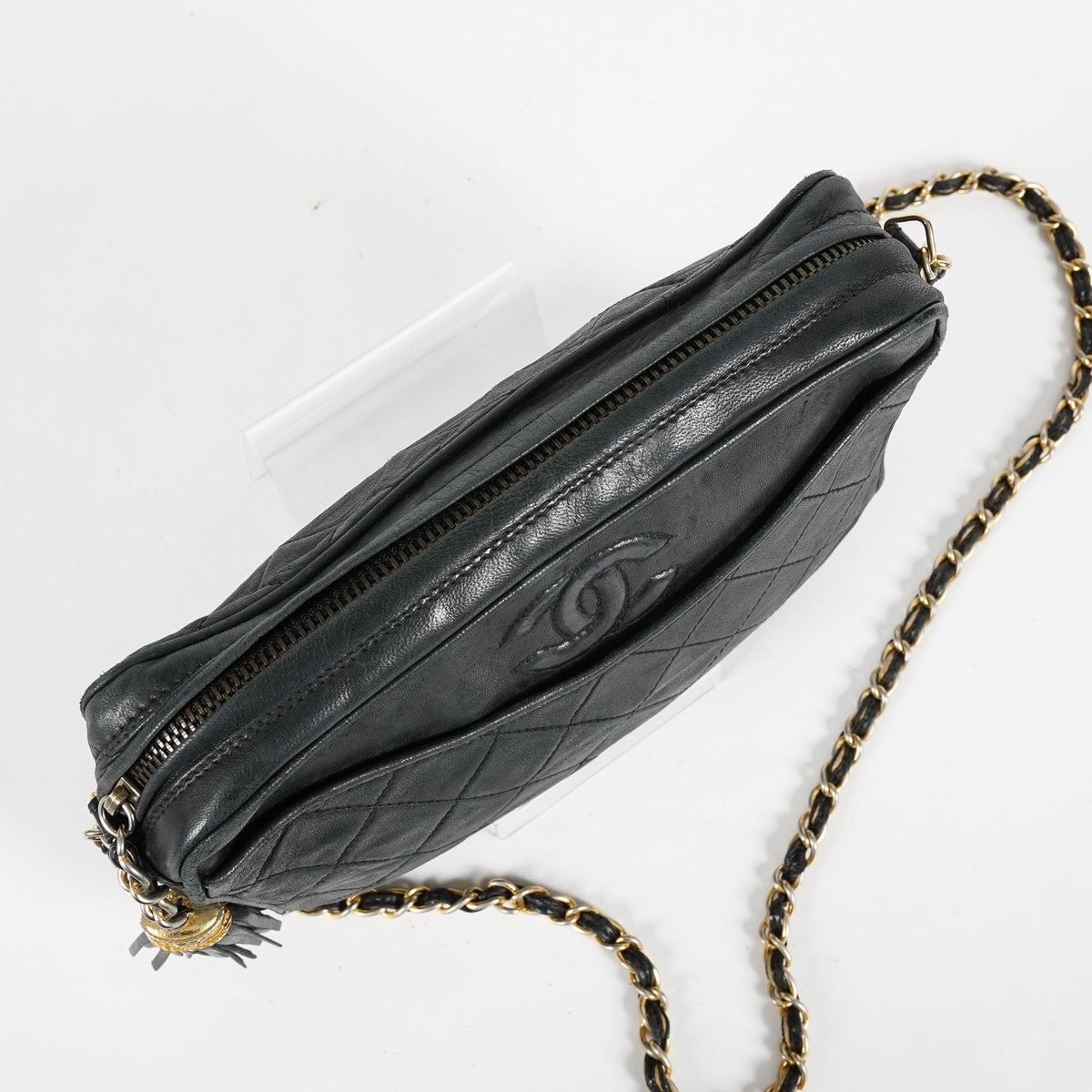 CHANEL Matelasse Fringe 24 Chain Shoulder Bag Black Lambskin Used 08E027810030