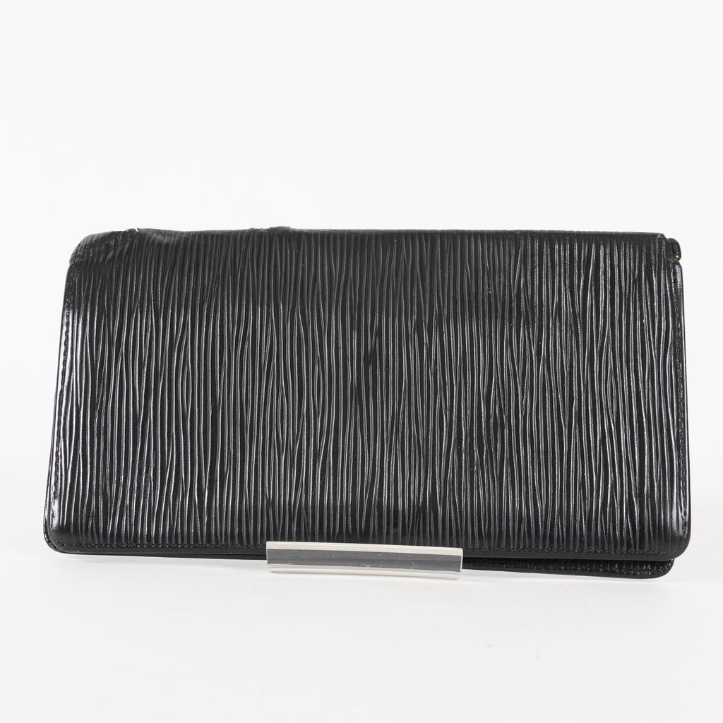 Louis Vuitton LV Long Wallet Portefeuille Brazza M63382 Black Epi Auth XY214
