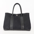 Authentic Hermes Garden Party MM Canvas Leather Tote Bag  black 02E036820003