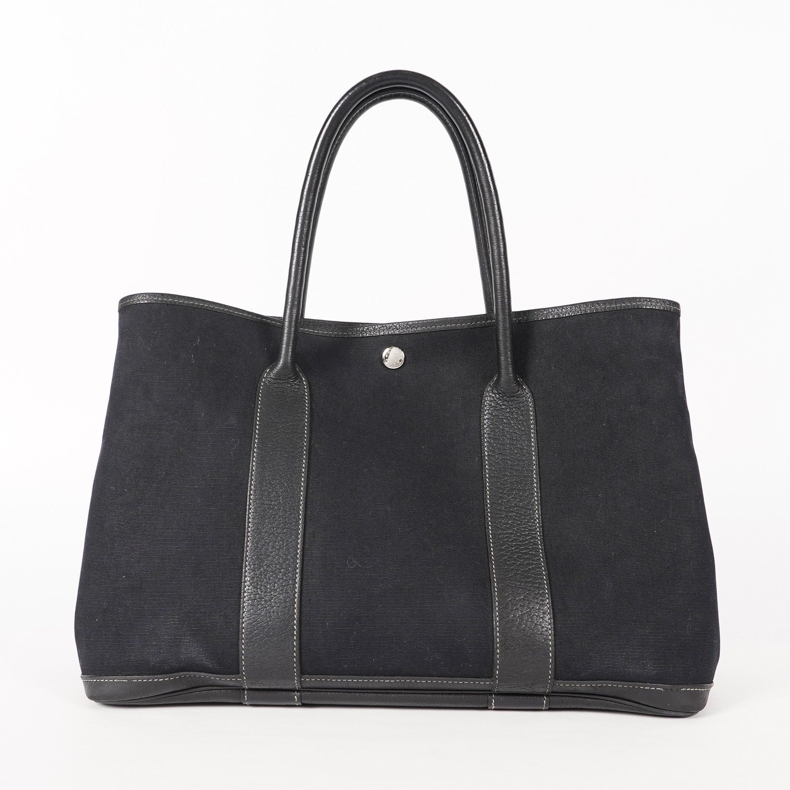 Authentic Hermes Garden Party MM Canvas Leather Tote Bag  black 02E036820003