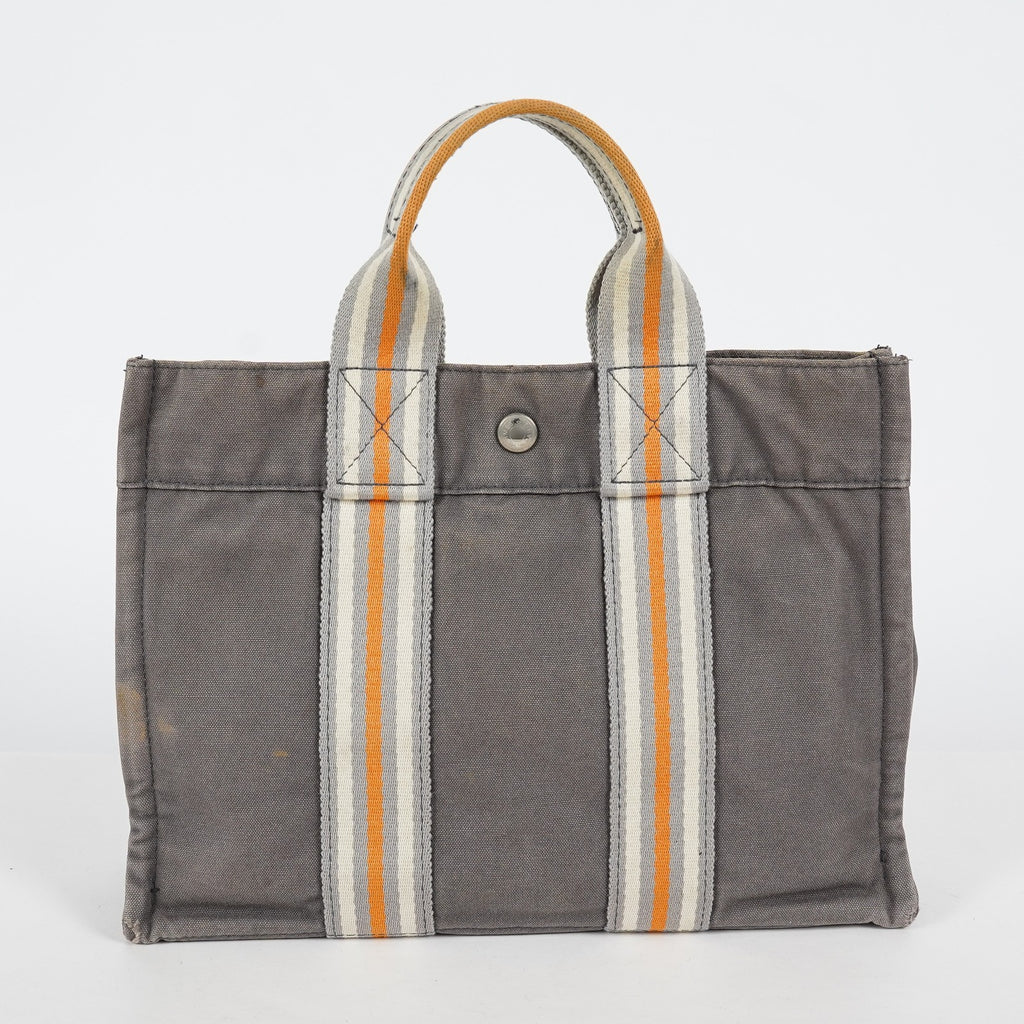 Hermes Fourre-Tout PM Tote Bag Canvas Gray Used Vintage Handbag 07E13825007