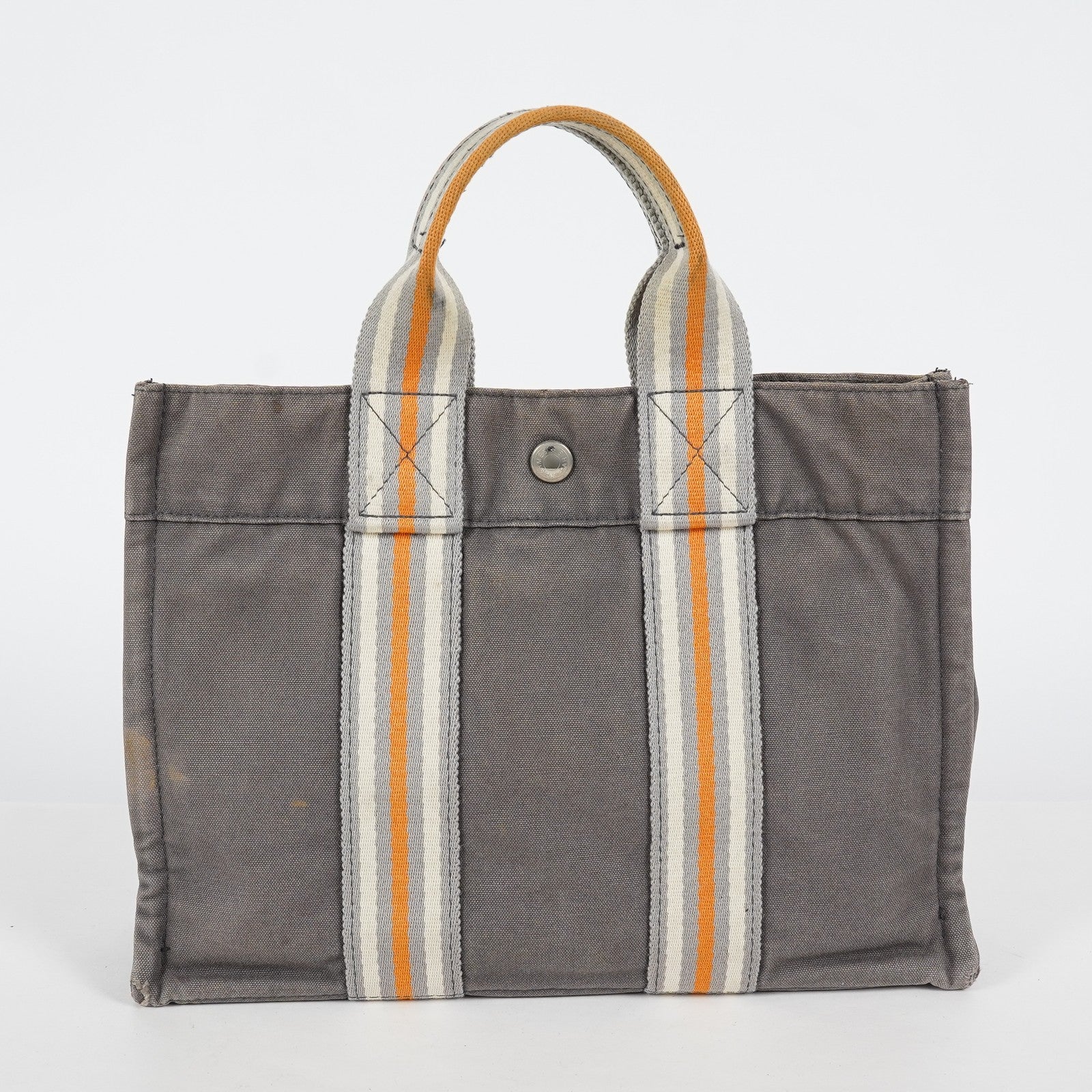 Hermes Fourre-Tout PM Tote Bag Canvas Gray Used Vintage Handbag 07E13825007