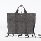 HERMES Herline Tote MM Gray H Pattern Canvas Handbag Authentic 08E35825010