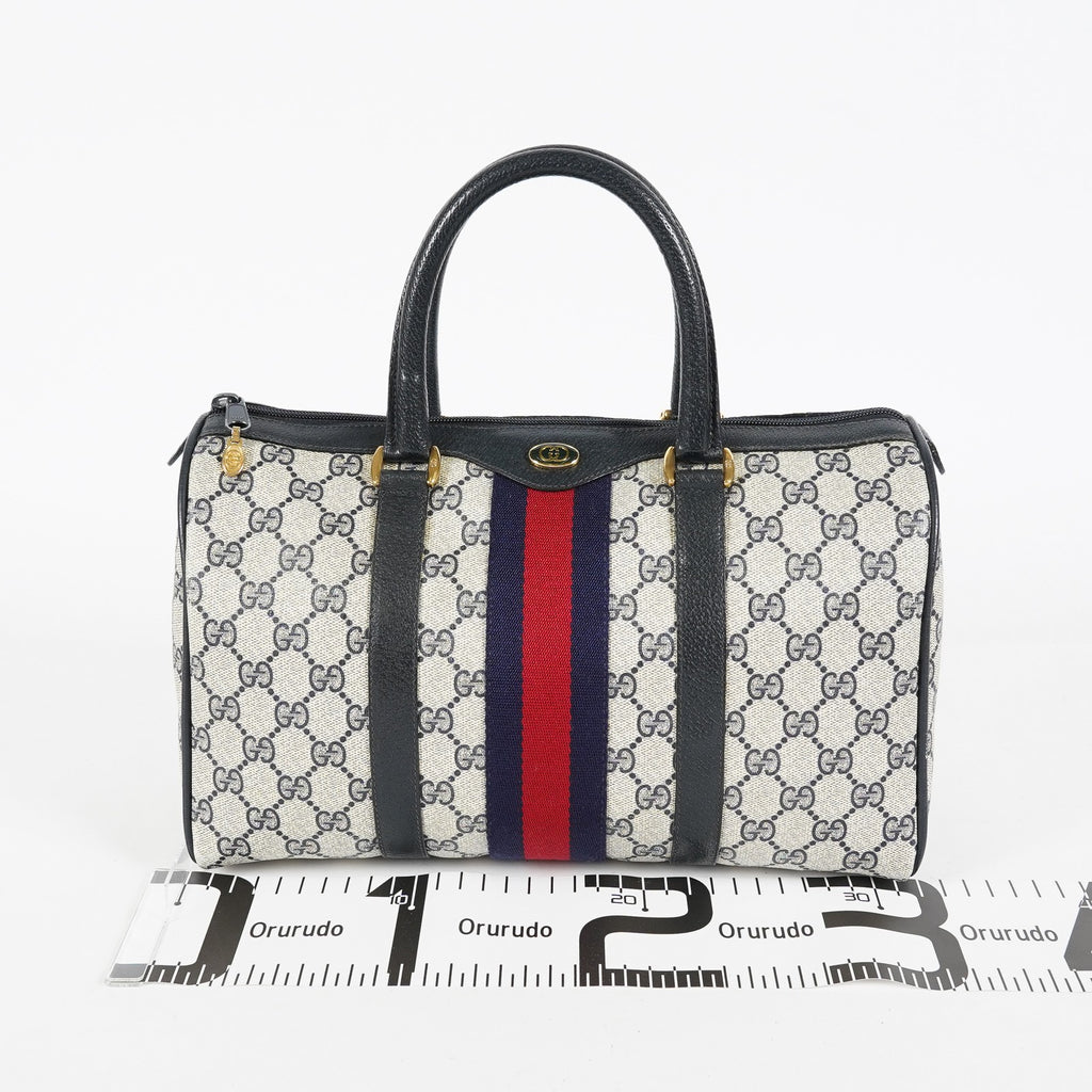 Gucci Vintage GG Supreme Sherry Web Mini Boston Bag Navy Leather 07E043410017