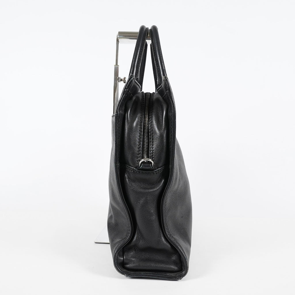 CHANEL CC Logo Tote Bag 40cm Black Leather Silver Hardware Used 07E1711440027