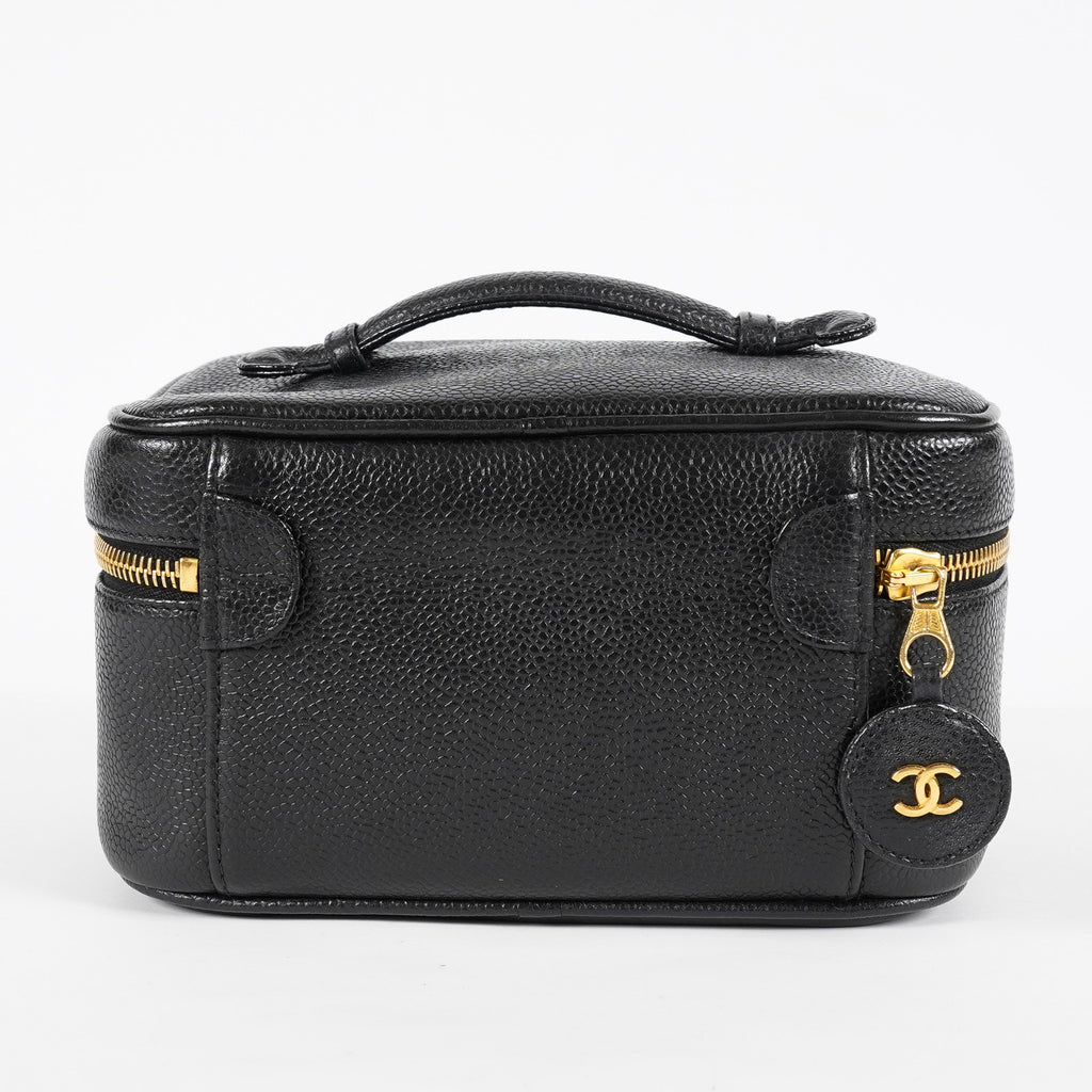 Chanel Caviar Skin CC Vanity Bag Black Leather Used Vintage 07E046490027