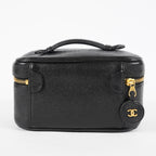 Chanel Caviar Skin CC Vanity Bag Black Leather Used Vintage 07E046490027
