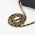 Chanel Satin Leather CC Fringe Chain Shoulder Bag Black Used 07E058800027