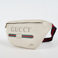 Gucci Print Belt Bag White Leather Waist Bag Web Strap Used 530412 07E013850017