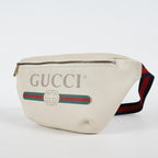 Gucci Print Belt Bag White Leather Waist Bag Web Strap Used 530412 07E013850017