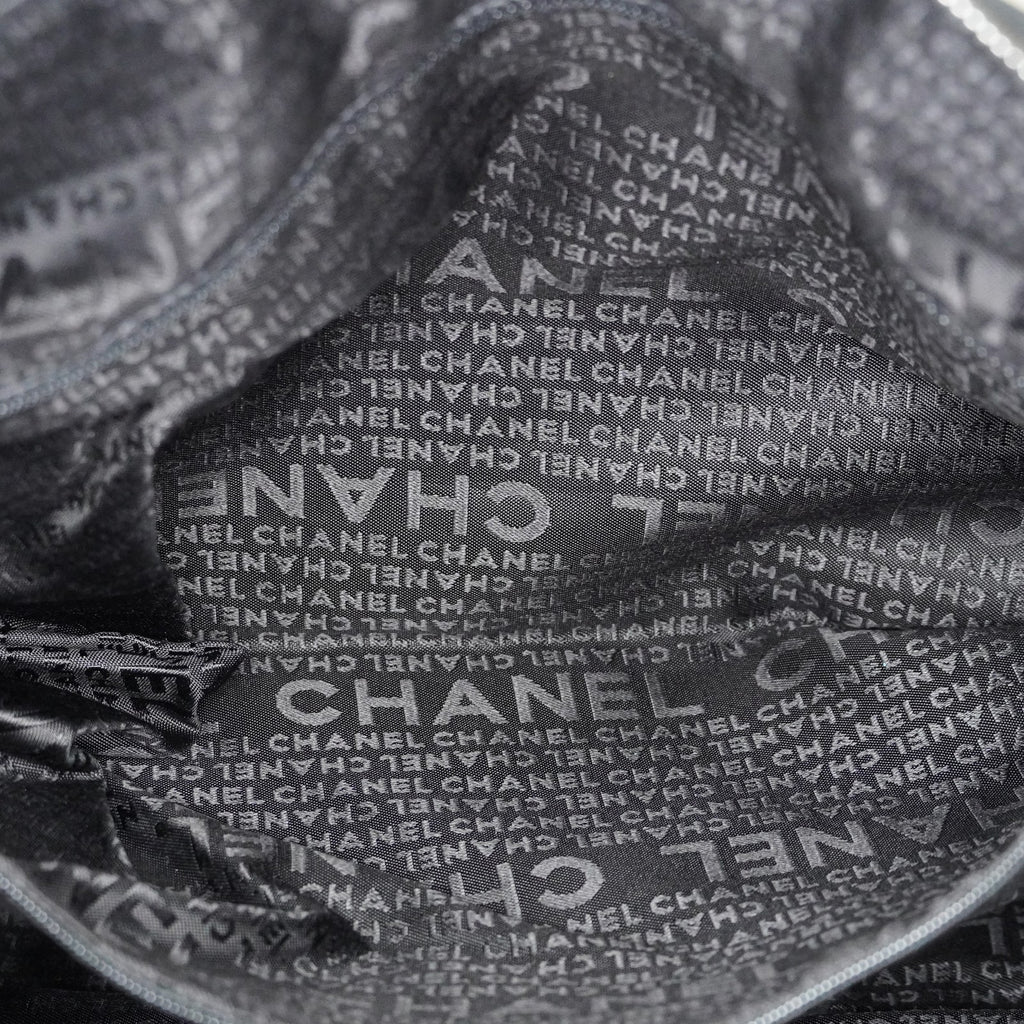 CHANEL Chocolate Bar Nylon Mini Boston Handbag Black Silver HW Used 07E314180008