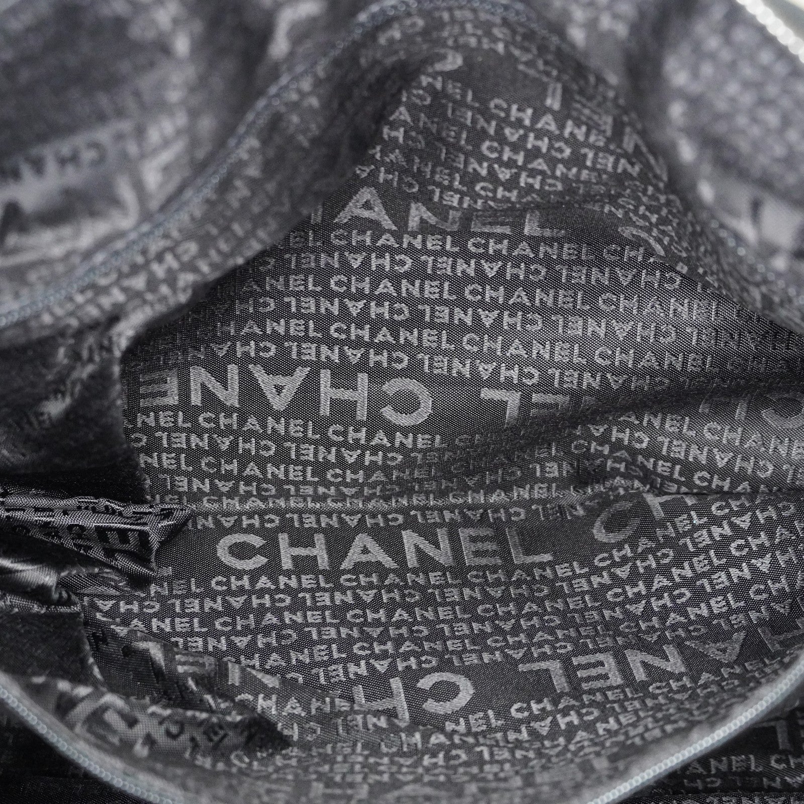 CHANEL Chocolate Bar Nylon Mini Boston Handbag Black Silver HW Used 07E314180008
