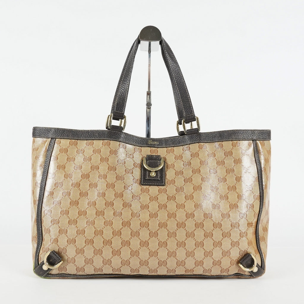 Gucci Abbey Tote Bag Beige GG Canvas Leather Shoulder Bag Vintage 09M032266016