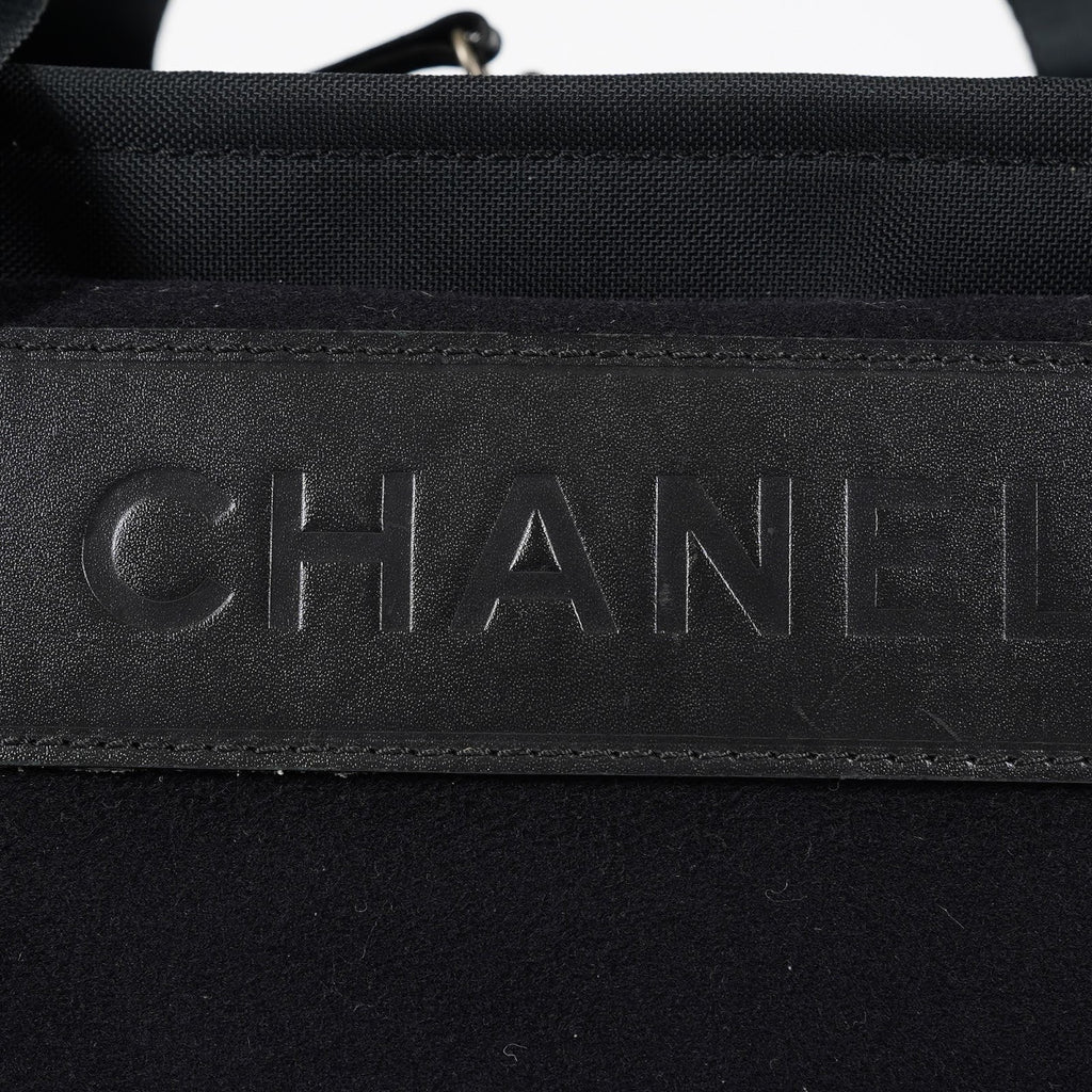 CHANEL Sports Line Boston Bag 40cm Black Canvas Used Vintage Duffle 07E186930027