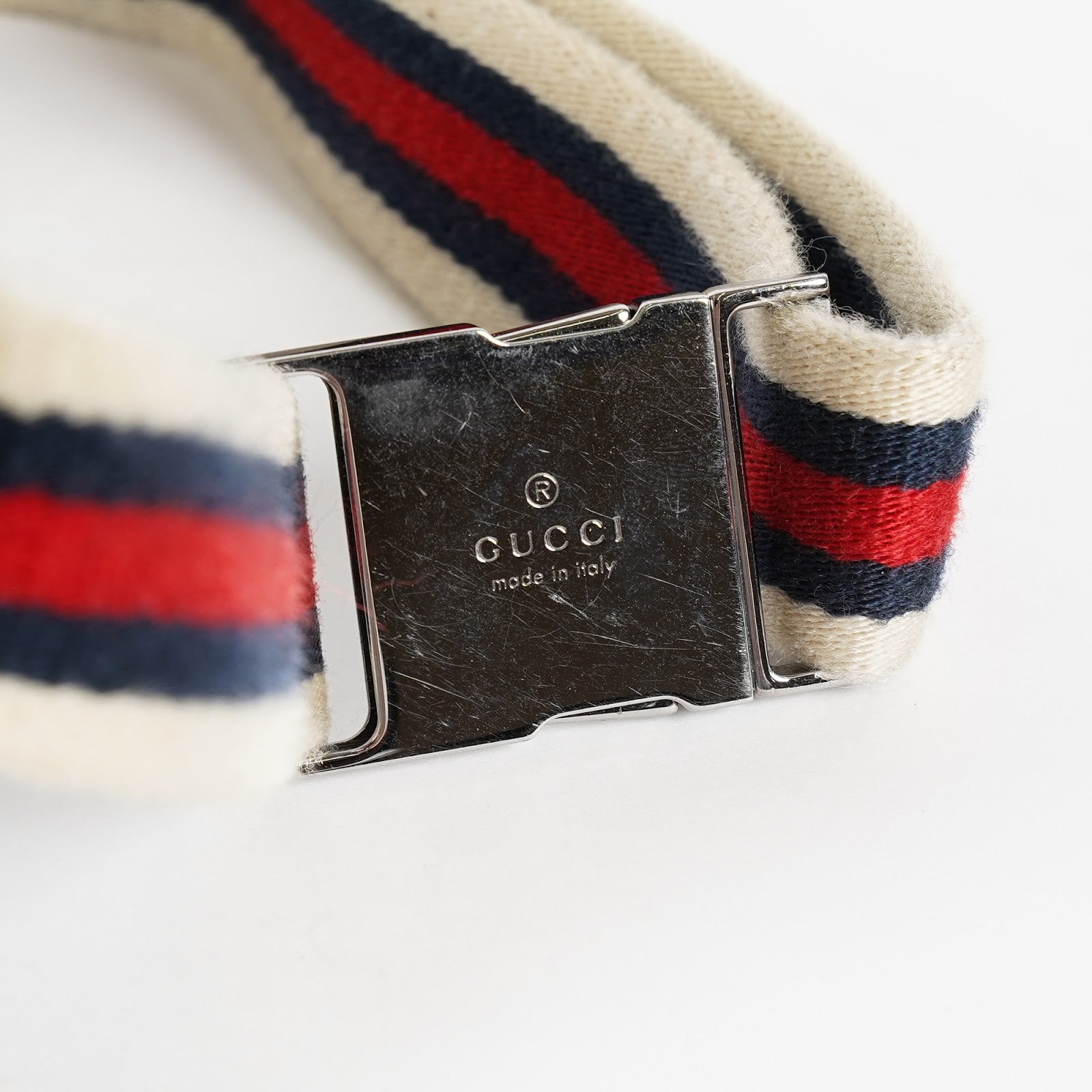 GUCCI GG Canvas Waist Belt Bag Beige Navy Sherry Web Vintage Used 08E162530010
