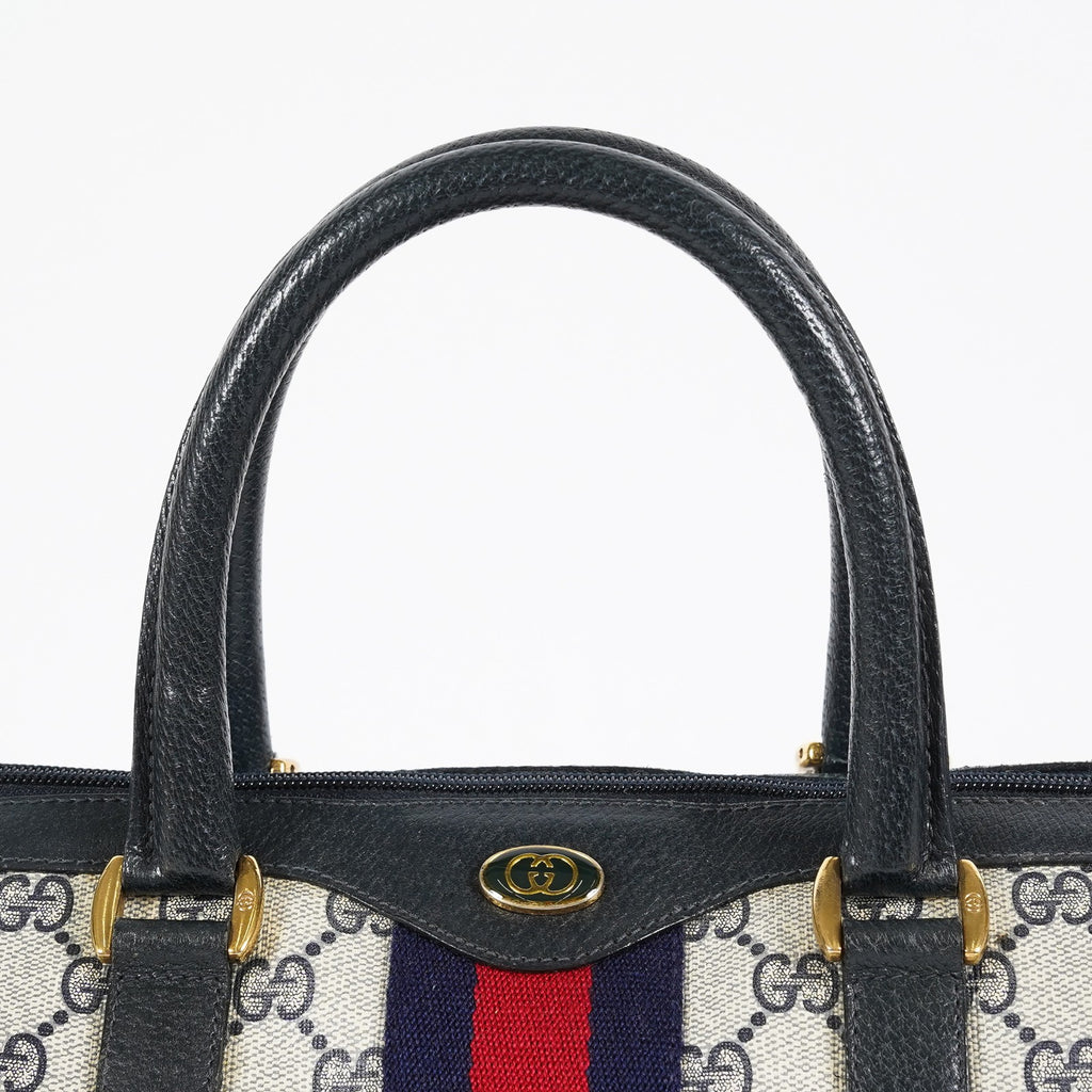 Gucci Vintage GG Supreme Sherry Web Mini Boston Bag Navy Leather 07E043410017