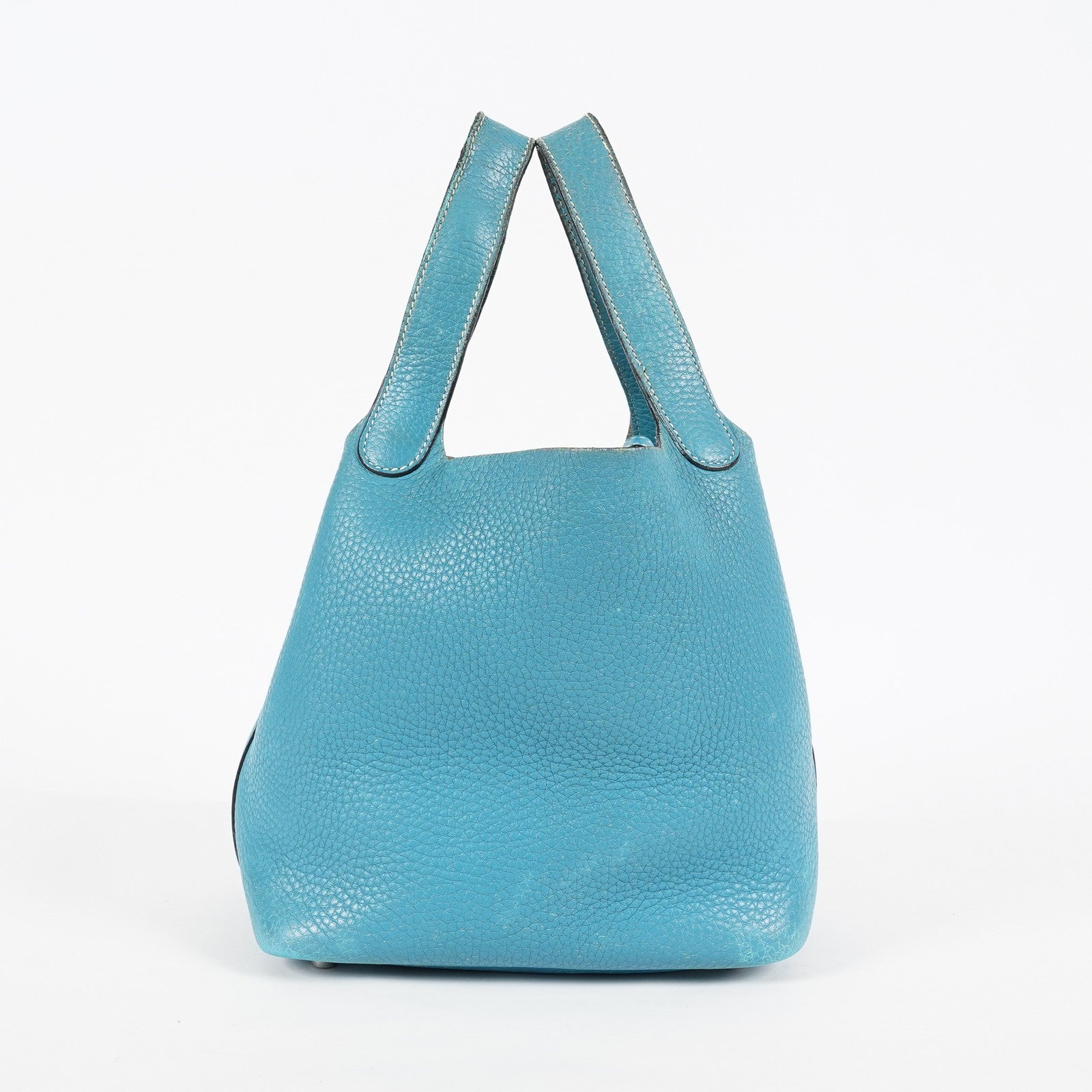 Hermes Picotin PM Hand Bag Blue Leather Silver Hardware Used 07E1018260027