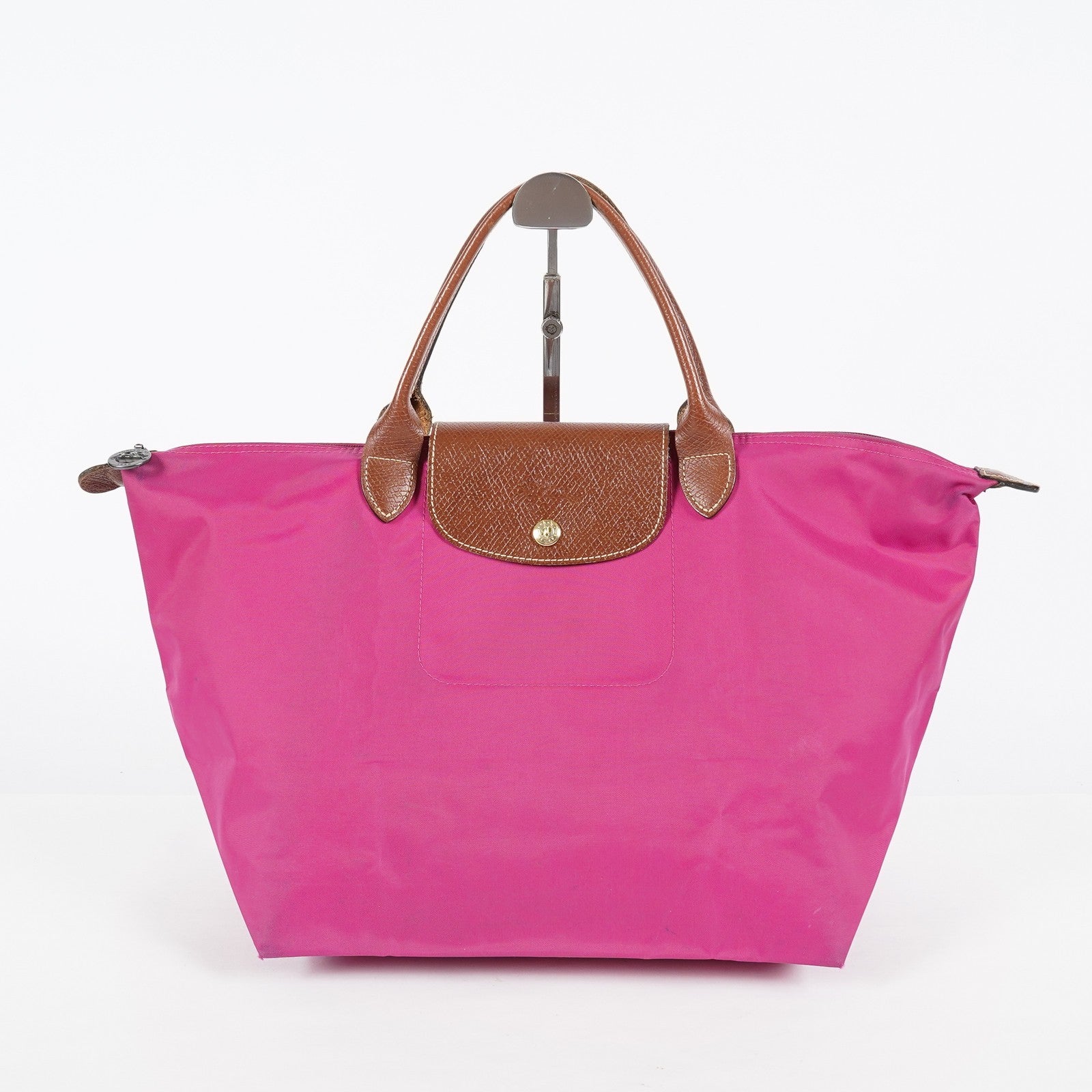 Longchamp Le Pliage Top Handle Tote 30cm Pink Nylon Used Handbag 08E17495007