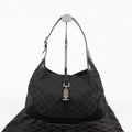 Gucci GG Canvas Shoulder Bag 30cm Black Leather Trim Vintage Used 07E263740009