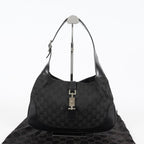 Gucci GG Canvas Shoulder Bag 30cm Black Leather Trim Vintage Used 07E263740009