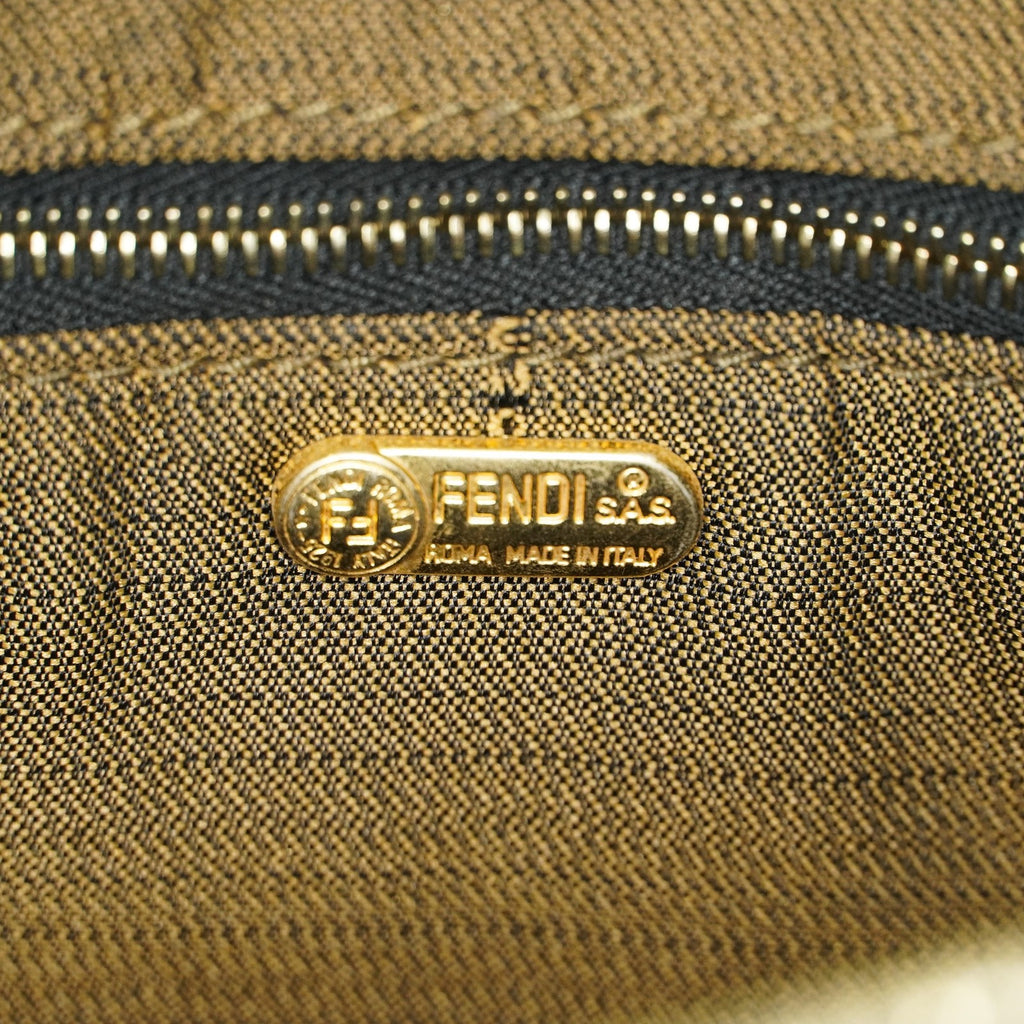 Fendi Zucca Mini Vanity Bag 24cm Brown Canvas Leather Used Auth 09E173410010