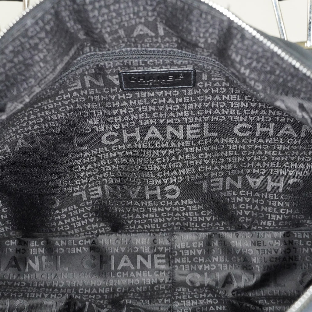 Chanel Chocolate Bar Nylon Mini Boston Bag 35cm Black Silver HW 07E314180008