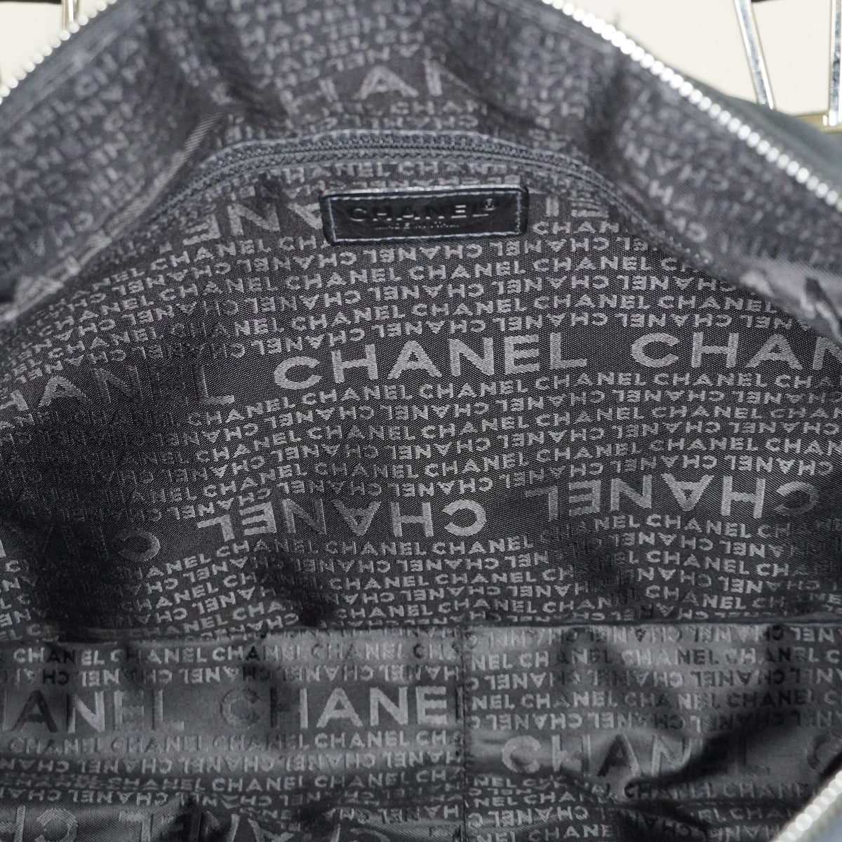 Chanel Chocolate Bar Nylon Mini Boston Bag 35cm Black Silver HW 07E314180008