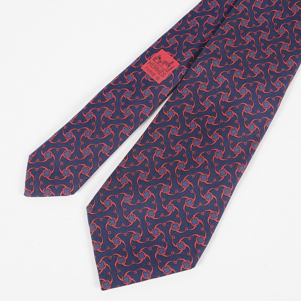 HERMES Neck tie Silk Navy Blue Red Pinwheel pattern japan seller vintage XYZ262