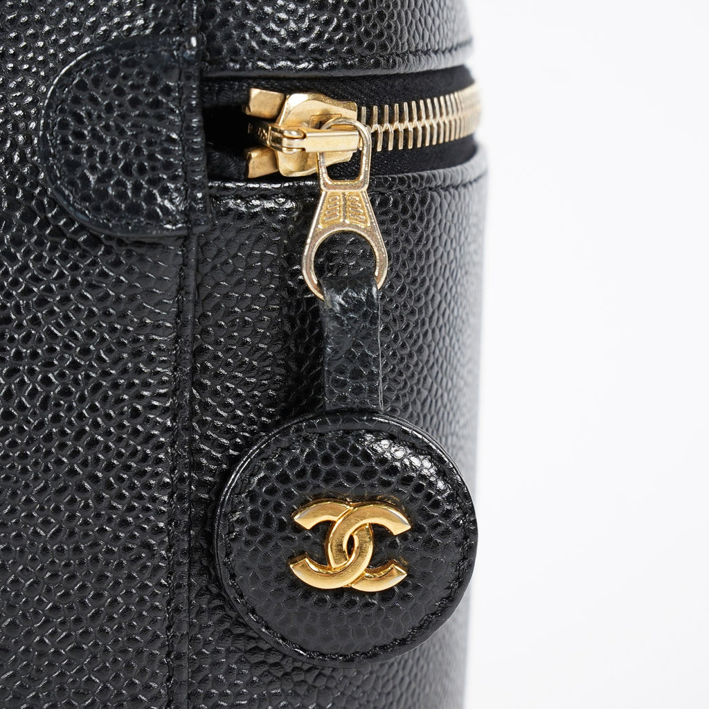 Chanel Caviar Skin Vanity Bag Top Handle 19cm Black Gold HW CC Used 08E066380006