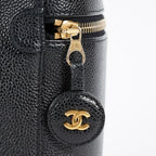 Chanel Caviar Skin Vanity Bag Top Handle 19cm Black Gold HW CC Used 08E066380006