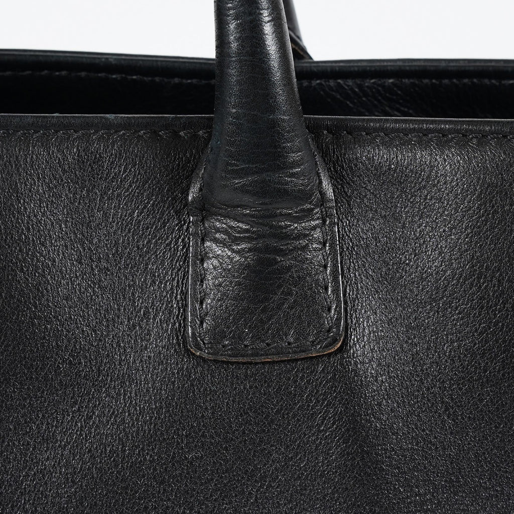 CHANEL CC Logo Tote Bag 40cm Black Leather Silver Hardware Used 07E1711440027